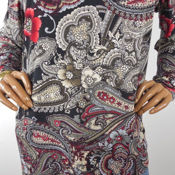 SUSAN GRAVER Top L Cold Shoulder Shirt Stretch Long Sleeve Paisley/Floral Casual - Picture 5 of 11